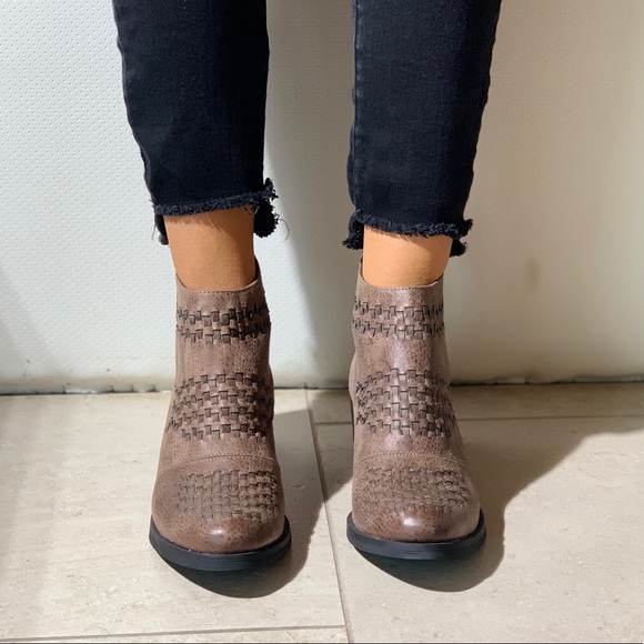 Taupe Woven Top Distressed Boho Ankle Booties - Picture 2 of 7